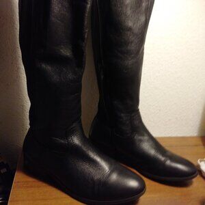 ALDO BLACK LEATHER KNEE HIGH BOOTS/2" STACKED HEEL/WIDE CALF SIZE 9